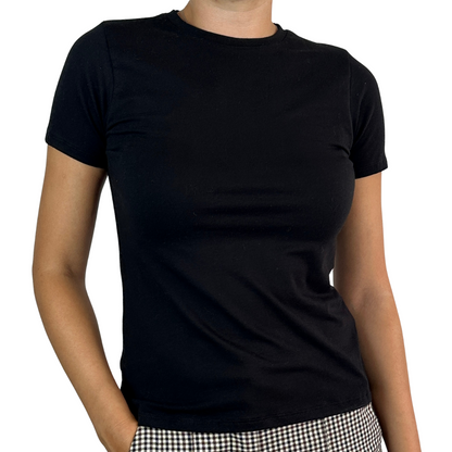 Stretch Cotton Short Sleeve Crew Neck - Black