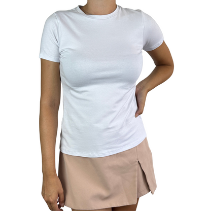 Stretch Cotton Short Sleeve Crew Neck - White