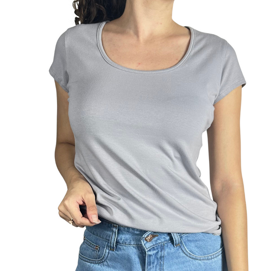 Stretch Cotton Scoop Neck - Gray