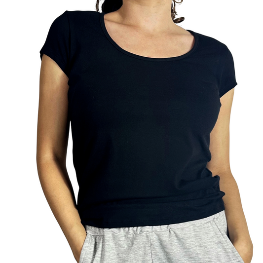 Stretch Cotton Scoop Neck - Black