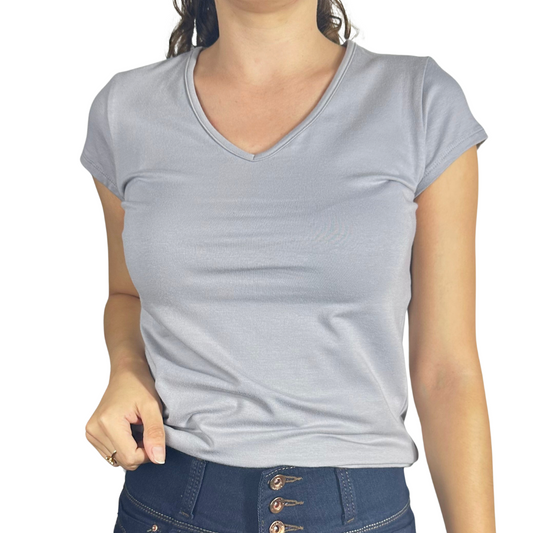 Stretch Cotton V Neck - Gray