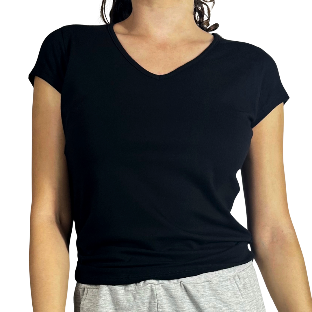 Stretch Cotton V Neck - Black