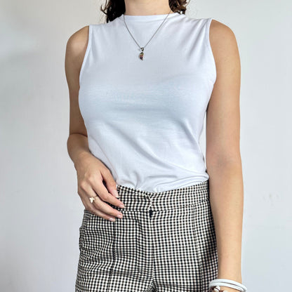 Sleeveless Crew Neck Top - White