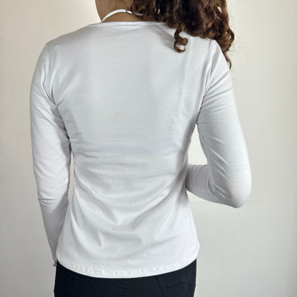 Stretch Cotton Long Sleeve Scoop Neck - White